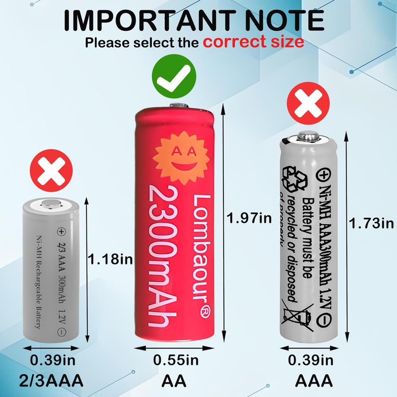 Lombaour 4 Pack 1.2v Double A 2300mAh Long Life Rechargeable Low Self-Discharge Battery,High Capacity High End AA NiMH Lar Kight Batteries for Spot Light,Dive Light,Wireless Keyboard