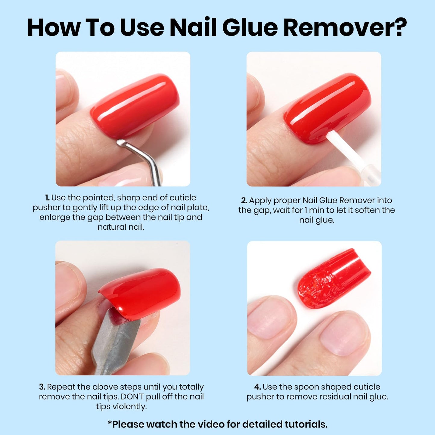 Beetles Nail Glue Remover with Cuticle Pusher, 20ml Press on Nails Glue Remover for False Nail Tips Acrylic Adhesive, Not for U v Gel Diy at Home