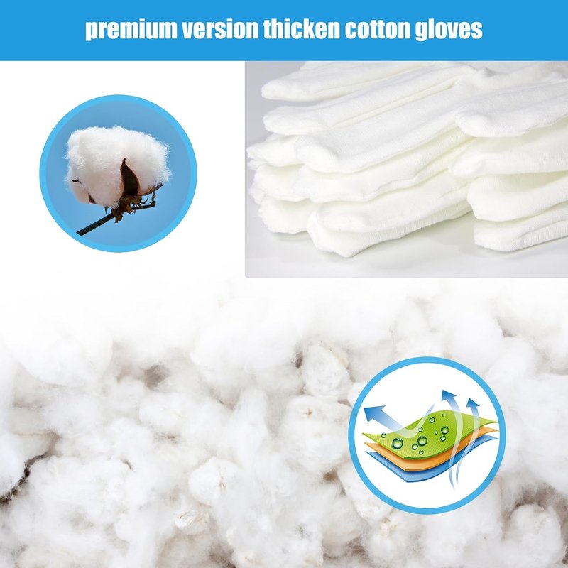 Breathable Cotton White Gloves - Moisturizing Eczema Sleep Gloves for Men & Women | Washable, Ideal for Dry Hands