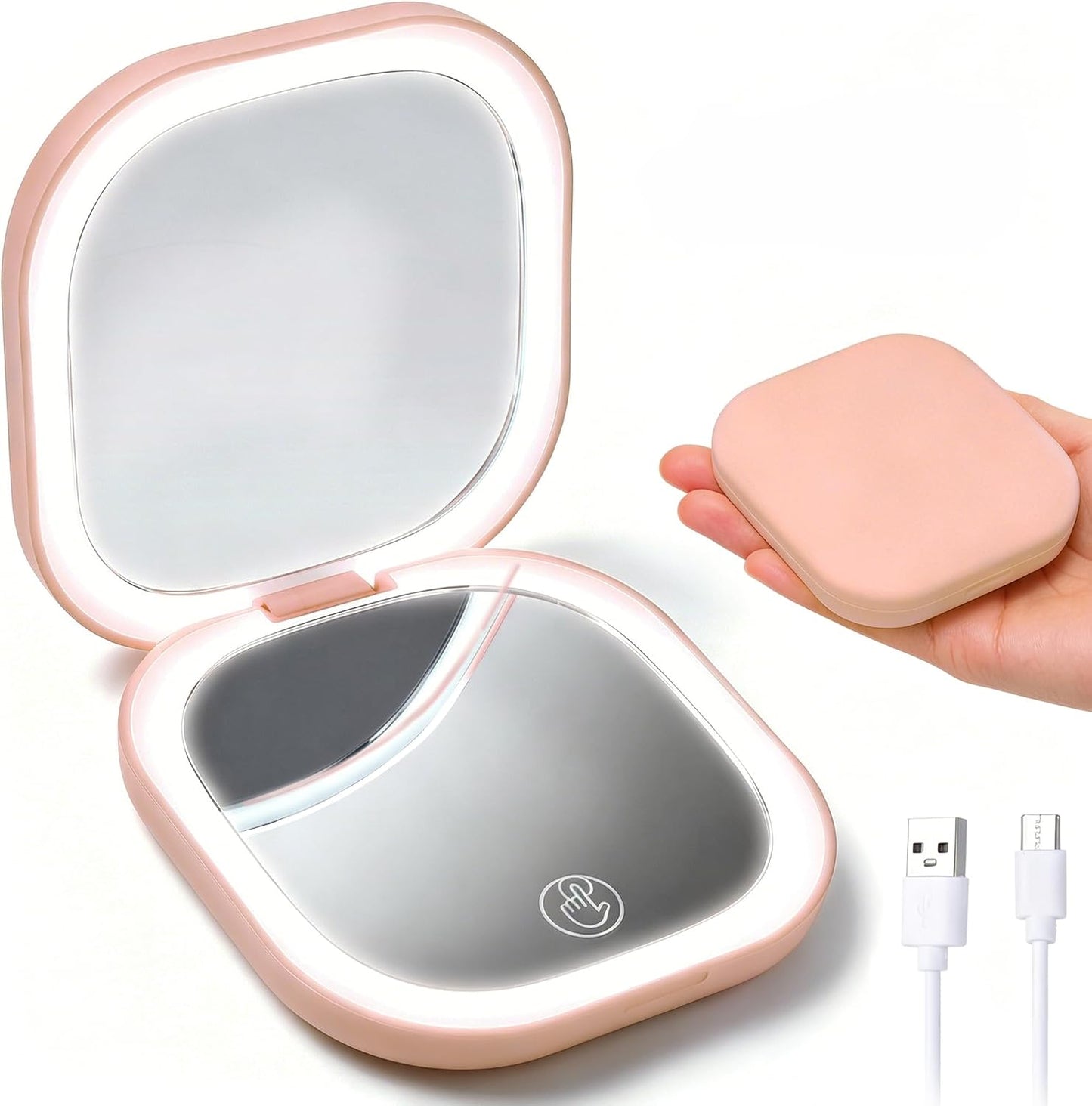 Portable Makeup Mirror - 1X/5X LED Lighted Magnifying Mirror | Compact USB Rechargeable Travel Size in White