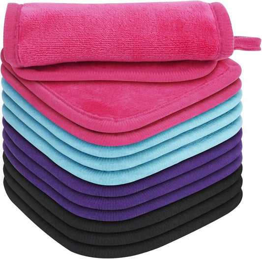 Makeup Remover Cloths - Ultra Soft Reusable Microfiber Towels for All Skin Types | 12 Pack, 6” X 6”, Multicolor