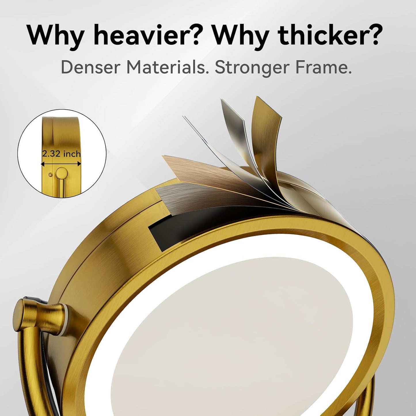 Magnifying Makeup Mirror - 8.5" Double-Sided Wall-Mounted Vanity Mirror with Dimmable LED Lights & 10X Magnification | Brushed Gold