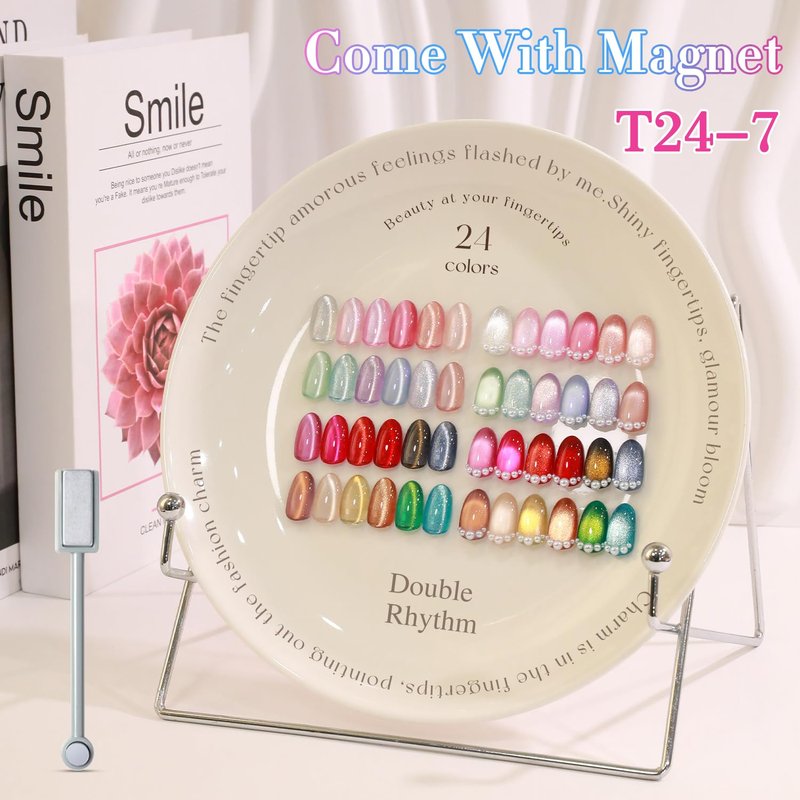 Double Rhythm 28Pcs 0.5Oz Cat Eye Gel Nail Polish Set Same Color Same Bottle Magnetic Gel Polish Kit Nail Art Manicure Salon DIY at Home (Silver Gold Red Black-T24-7)