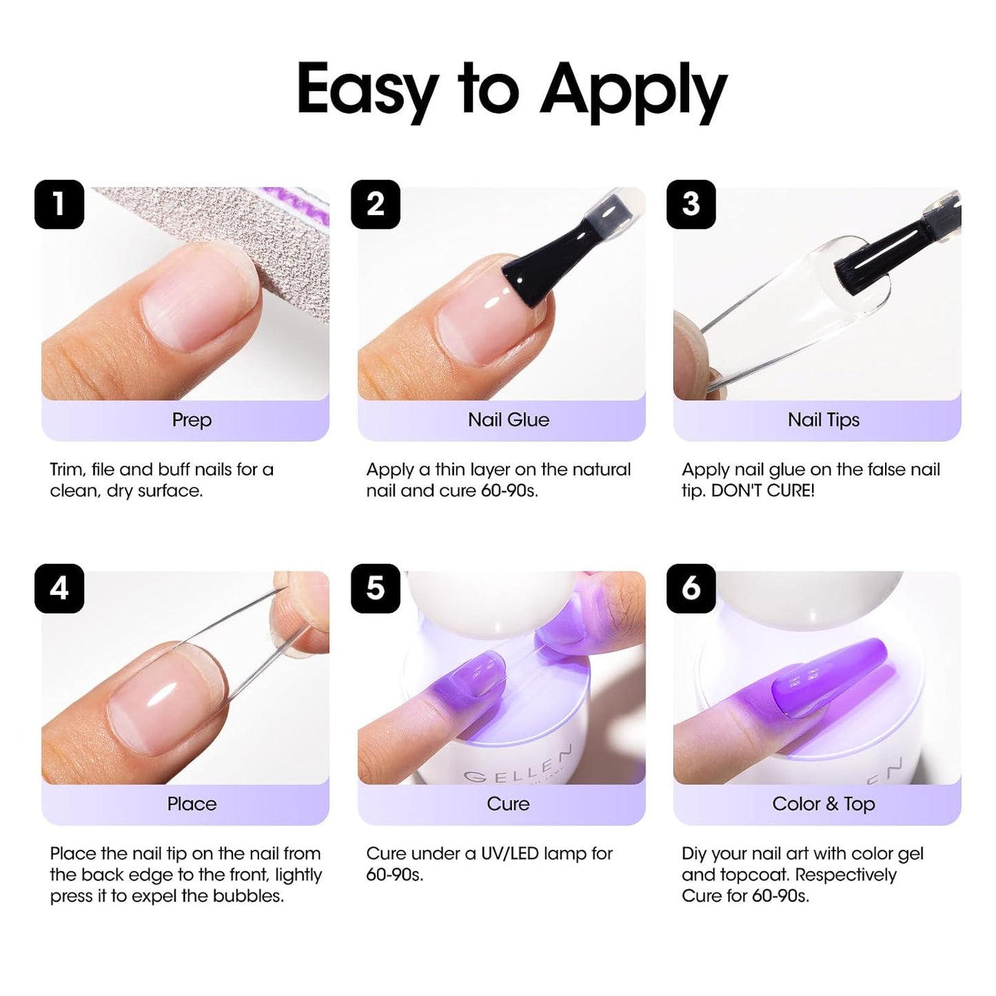 Gellen 4 in 1 Nail Glue Gel - No Wipe Top Coat for False & Acrylic Nails | 18ML Long-Lasting Manicure Kit