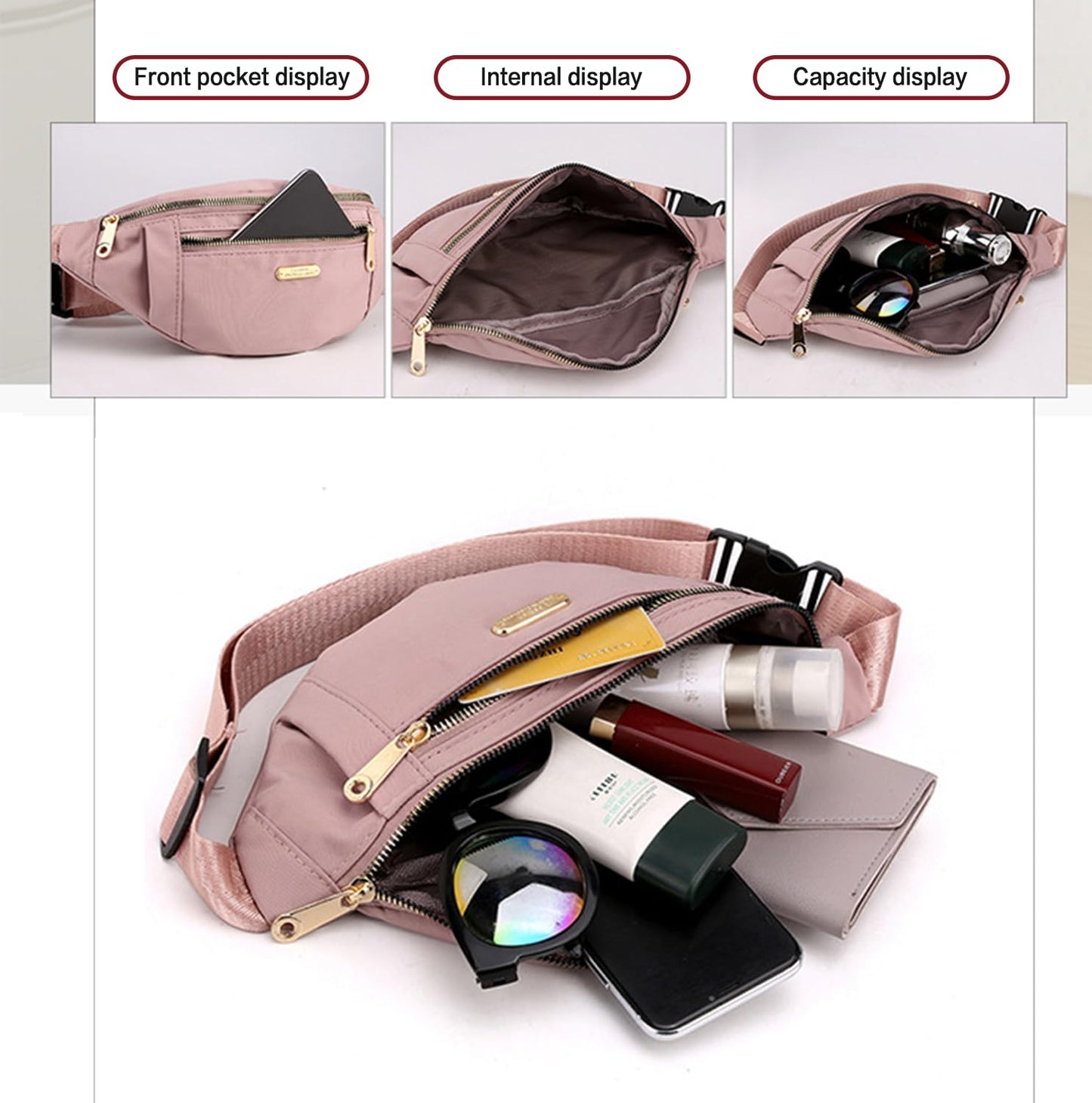 Fanny Pack Waist Pack for Women, Fashion Waist Bag with Adjustable Strap for Travel Sports Running Cycling. Black