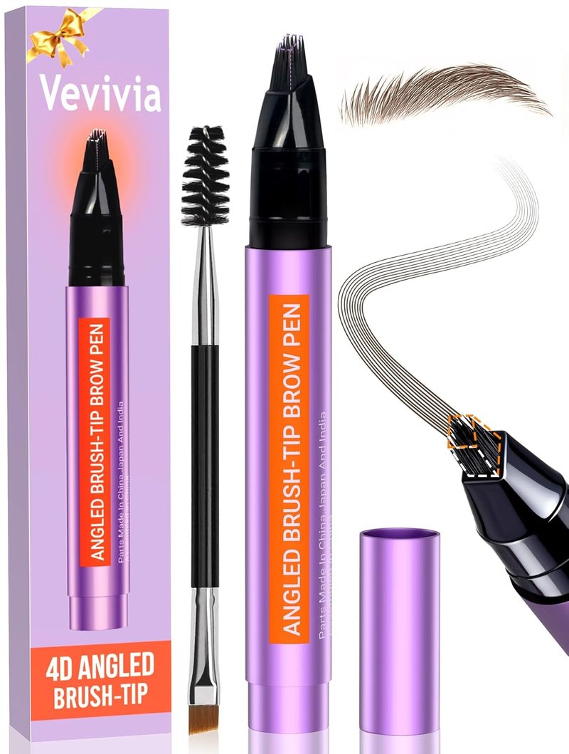 Vevivia Eyebrow Pen - 4D Micro Brush-Tip for Natural Hair-Like Strokes | Long-Lasting Waterproof Dark Brown