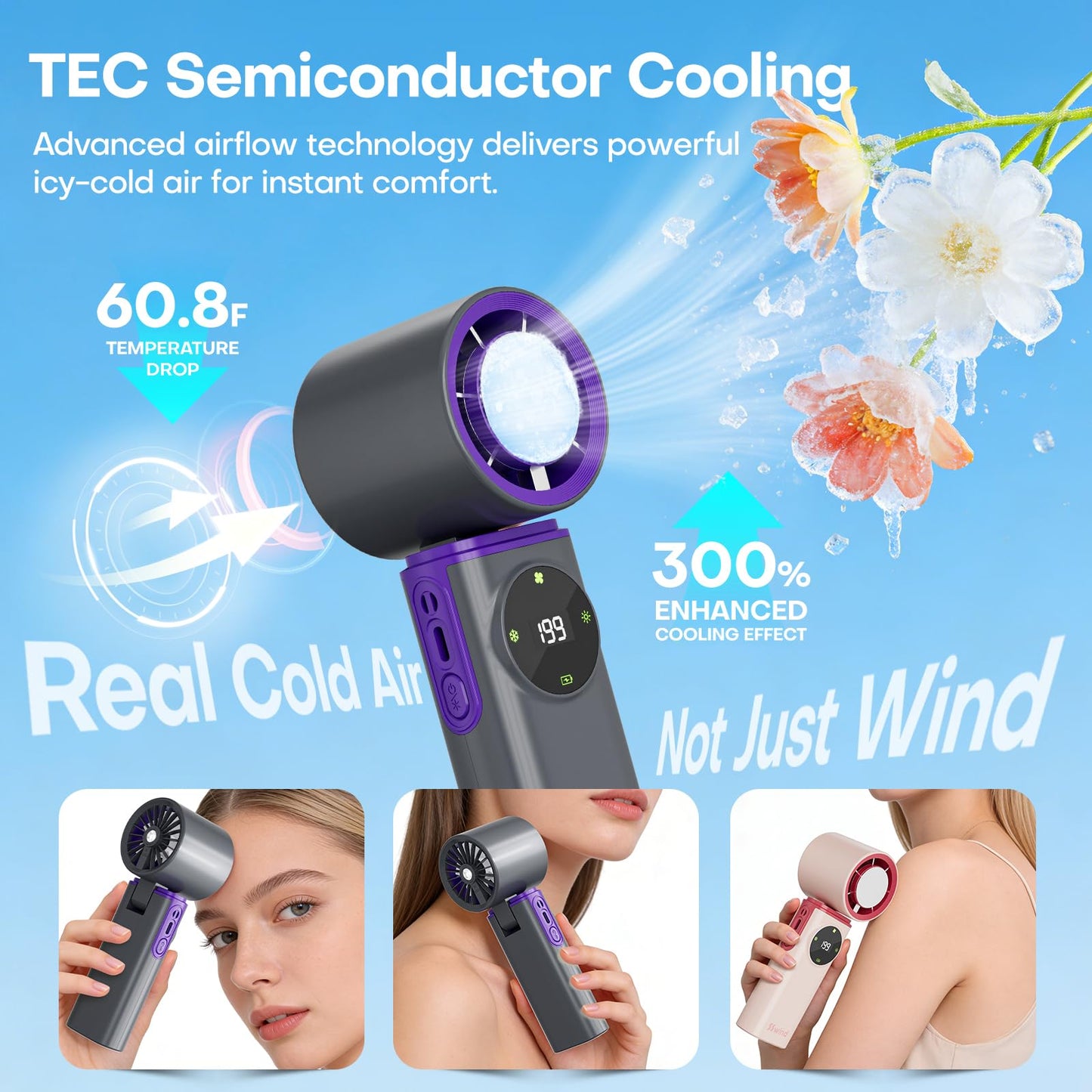 SSWind 6000mAh Portable Handheld Fan with Ice Cooling, 199 Levels Stepless Speed, 20H Long Battery Life, 20000RPM Turbo Fan Rechargeable Personal Mini Fan for Travel, Outdoor, Makeup (Grey)
