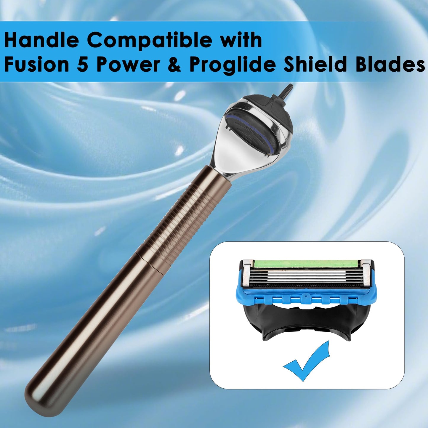 TOCCOOL Metal Razor Handle Replacement, Men's Shaving Razor Handle, Shaver Handle Compatible with Gillette Fusion 5 Power & Proglide Shield Blade Refill (Grey)