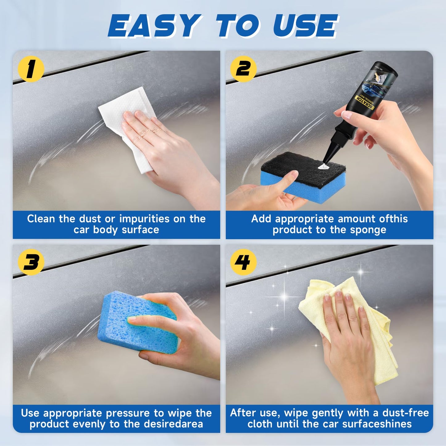 Car Scratch Repair Paste, Car Scratch Repair Paste Polishing Wax,120ml Car Scratch Remover,Car Paint Scratch Repair Wax, Car Cleaning Kit with Wipe & Sponge, for Slight Scratches (1PCS)