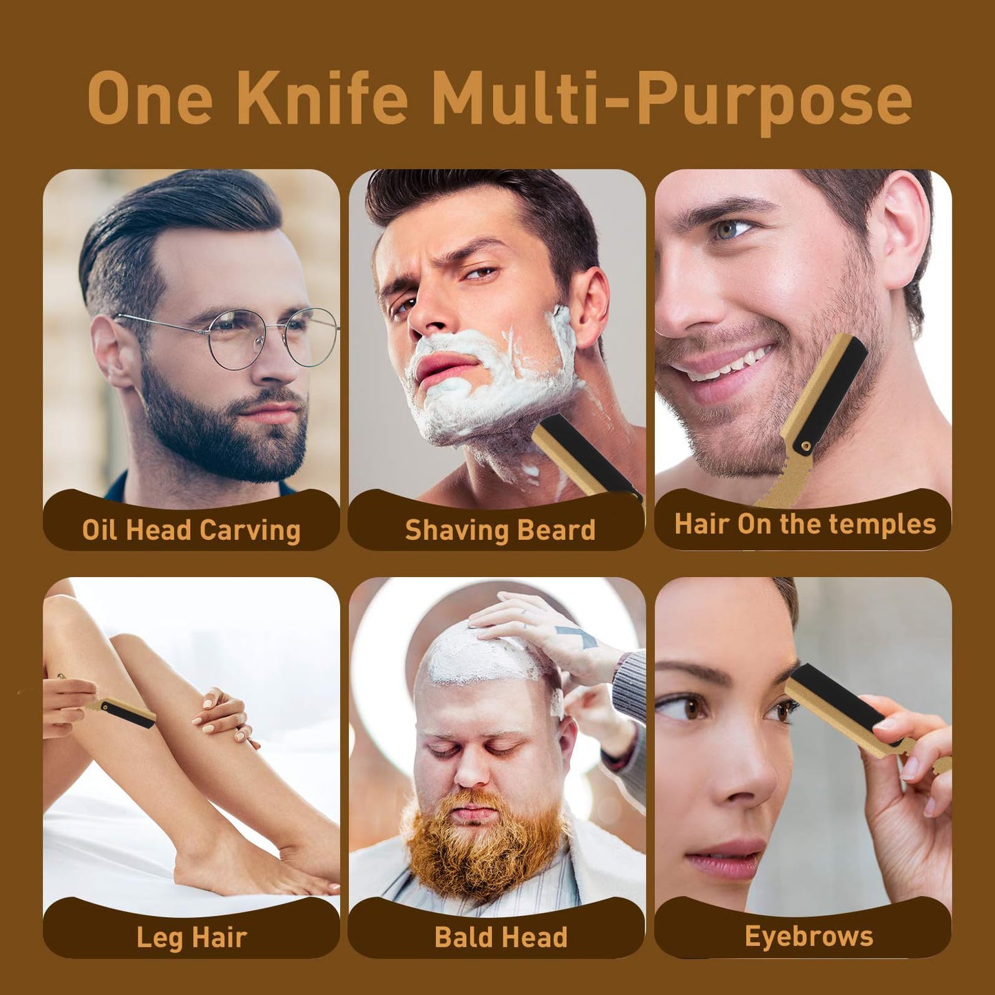 Beavorty Manual Razor 2 Pcs Finger Razors for Men Beard Shaving and Eyebrow Grooming Straight Edge Metal Barber Tools 5.11 Inch Ergonomic Design