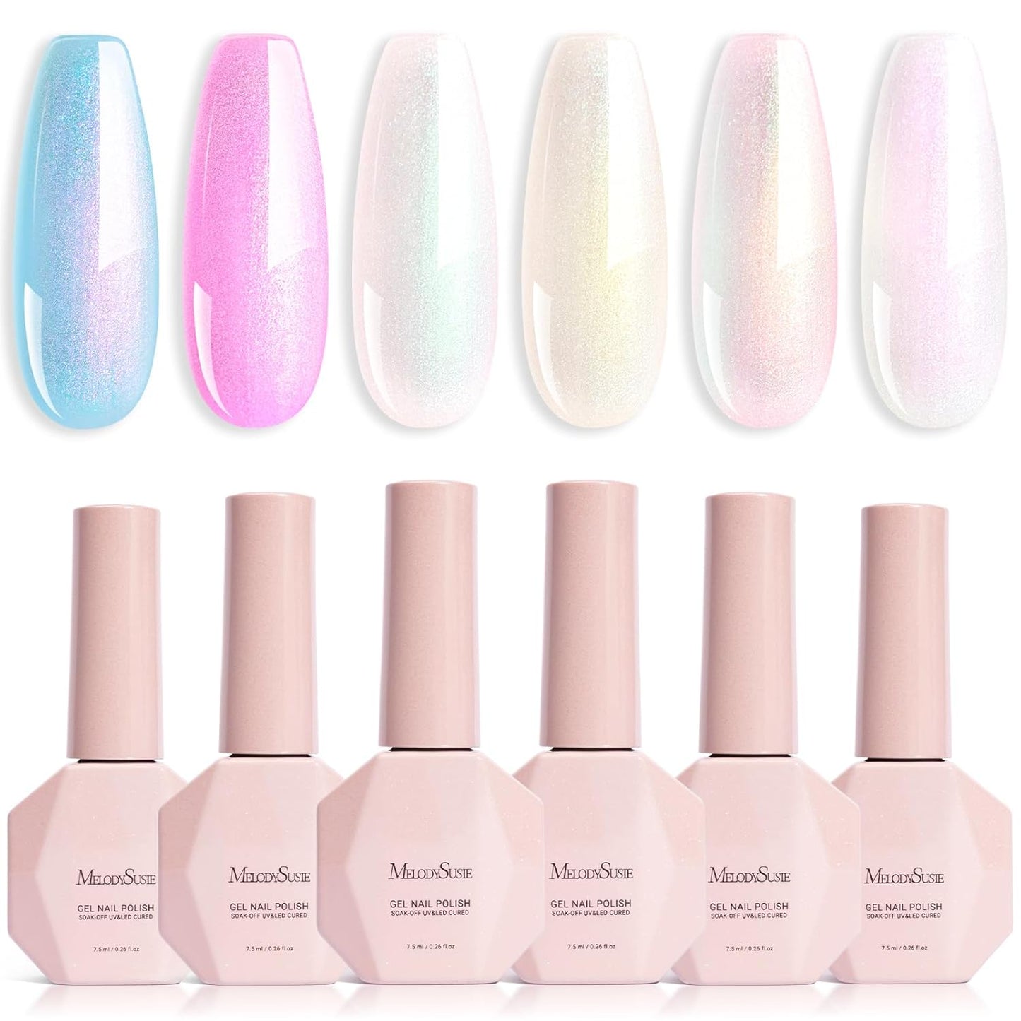 MelodySusie Cat Eye Gel Nail Polish Set - 6 Pcs Glitter Holographic Magnetic Polish | 0.26 Fl Oz Each