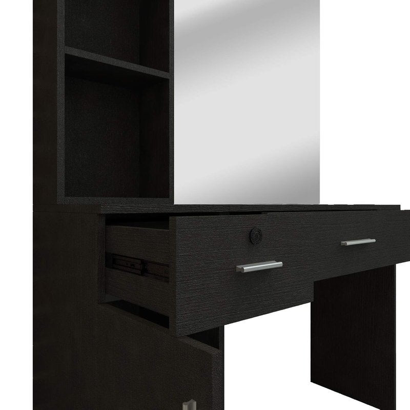 Wall Mount Barber Station - Stylish Salon Equipment with Mirror & Left Shelf - Black Finish