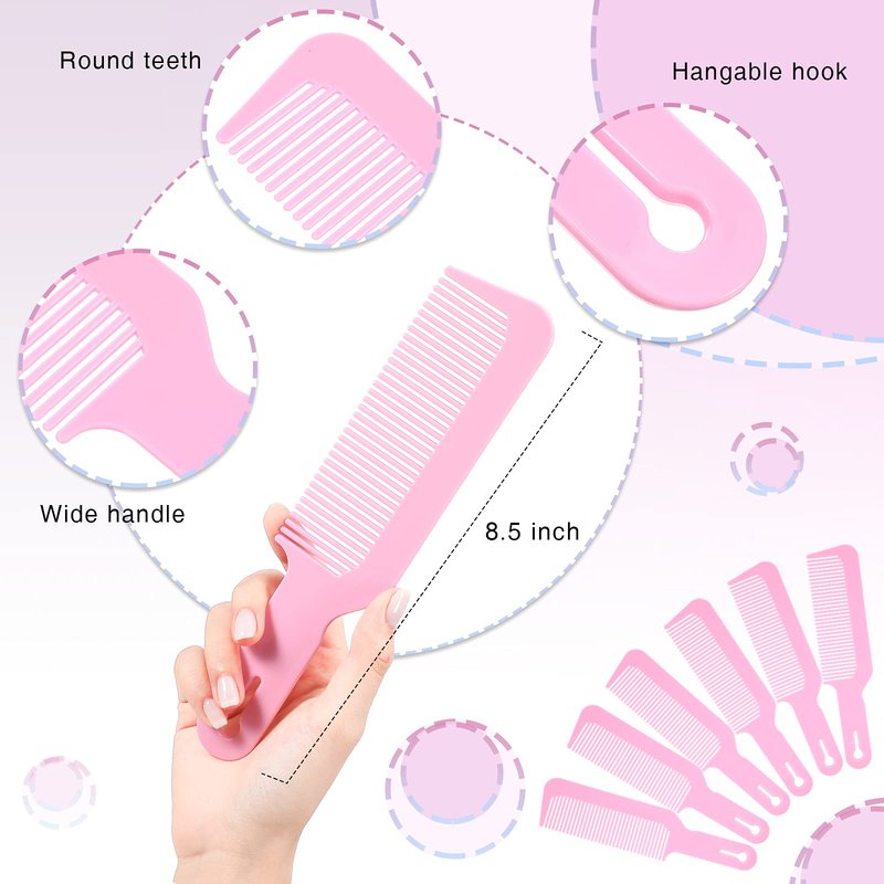 Boao 6 Pack Plastic Pink Hair Combs, 9 Inch Blending Barber Clipper Combs for Clipper Cuts and Flattops, Heat Resistant Anti-Static Hairdressing Combs (Pink, 6 Pieces)