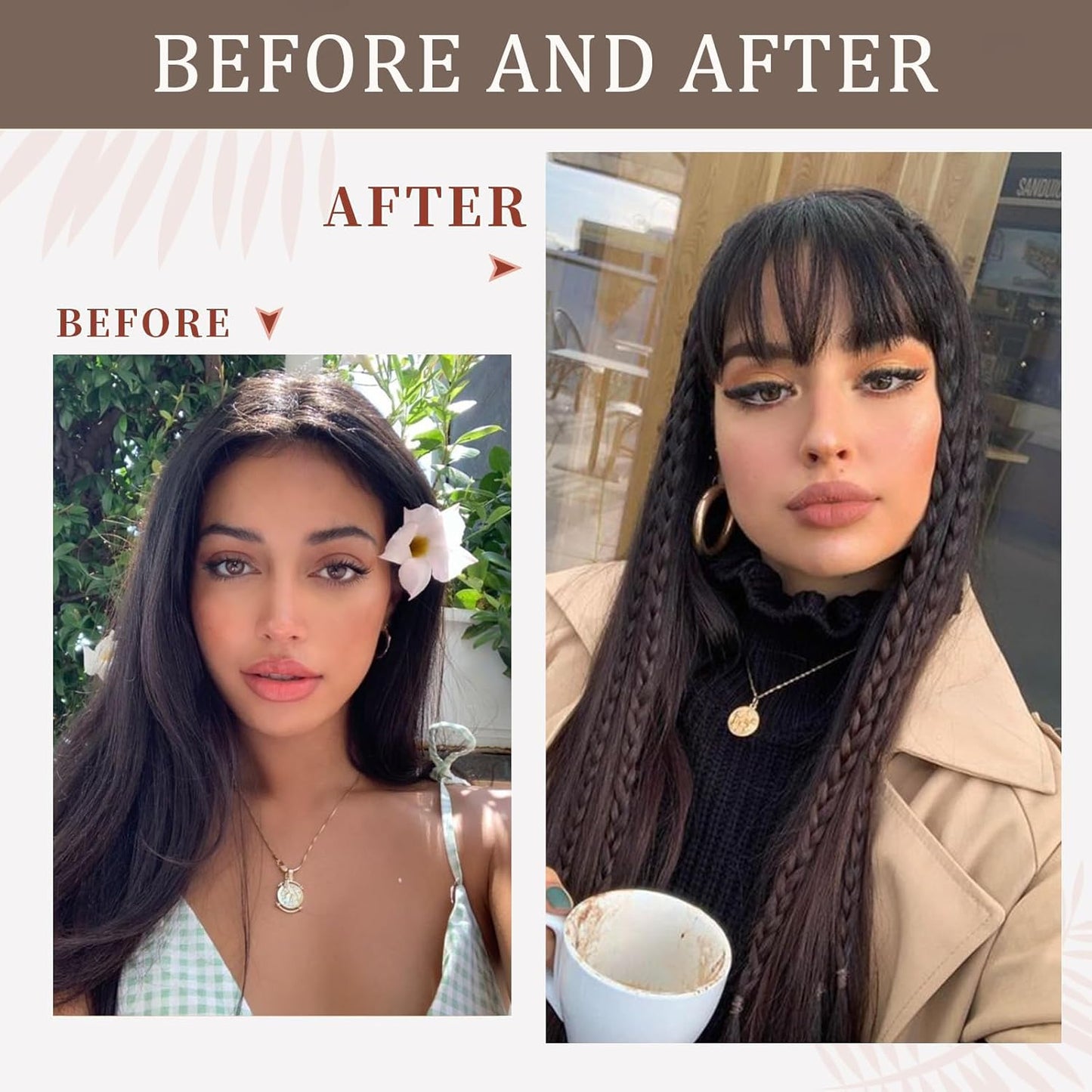Clip In Bangs | Natural Black Real Human Hair Extensions - Stylish Curtain Fringe for Women