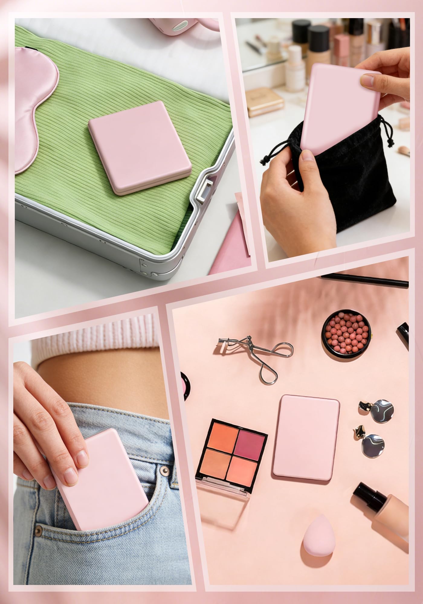 SisKokoro Compact Mirror, Rechargeable 30X Magnifying Mirror with 3 Lighting Modes & Dimmable Brightness, Portable Travel Makeup Mirror with Light, Essentials for Travel, Pocket, Purse Pink