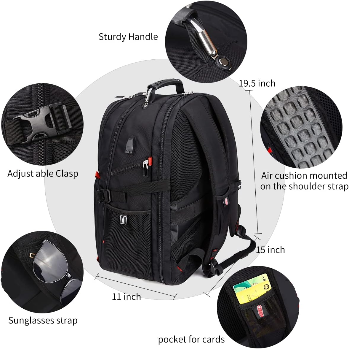 SHRRADOO Extra Large 50L Travel Laptop Backpack - Airline Approved, Fits 17 Inch Laptops | Black