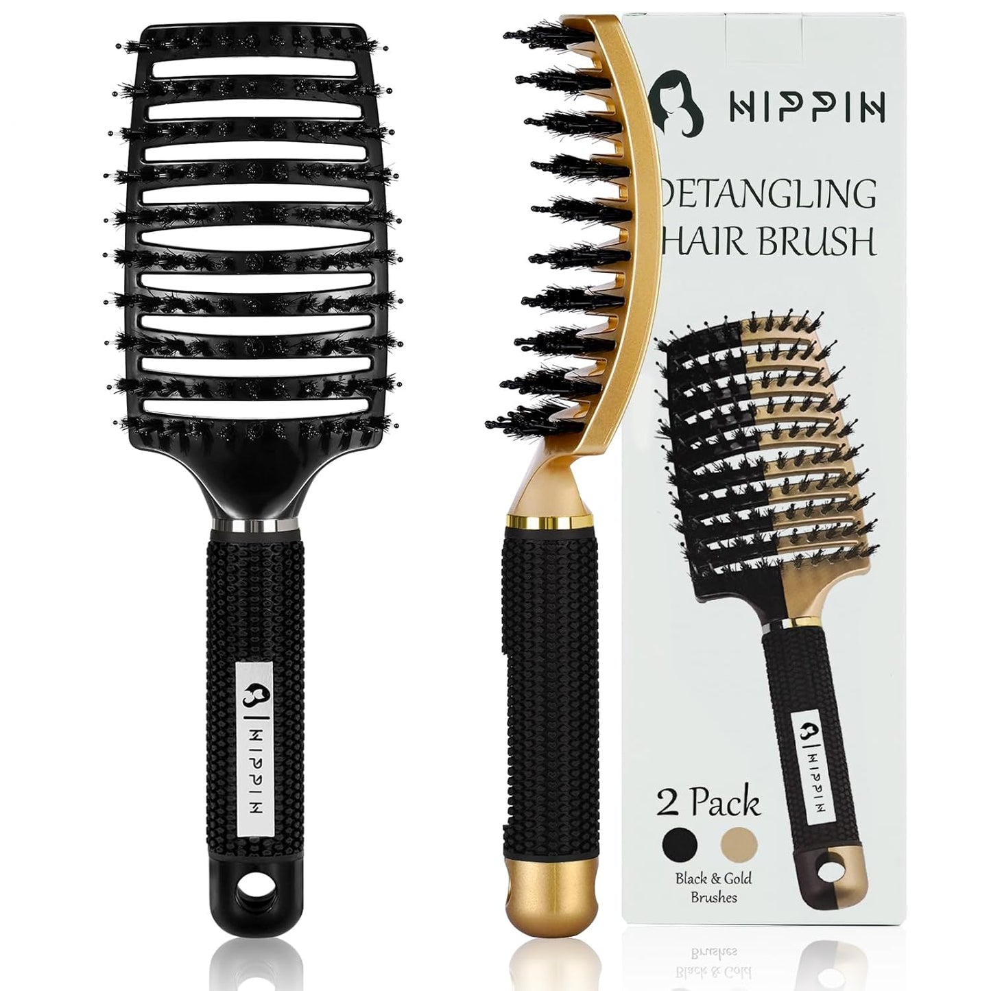 Boar Bristle Hair Brush Set - Curved Vented Detangler for Kids & Men | Adds Shine to Thick Curly Hair