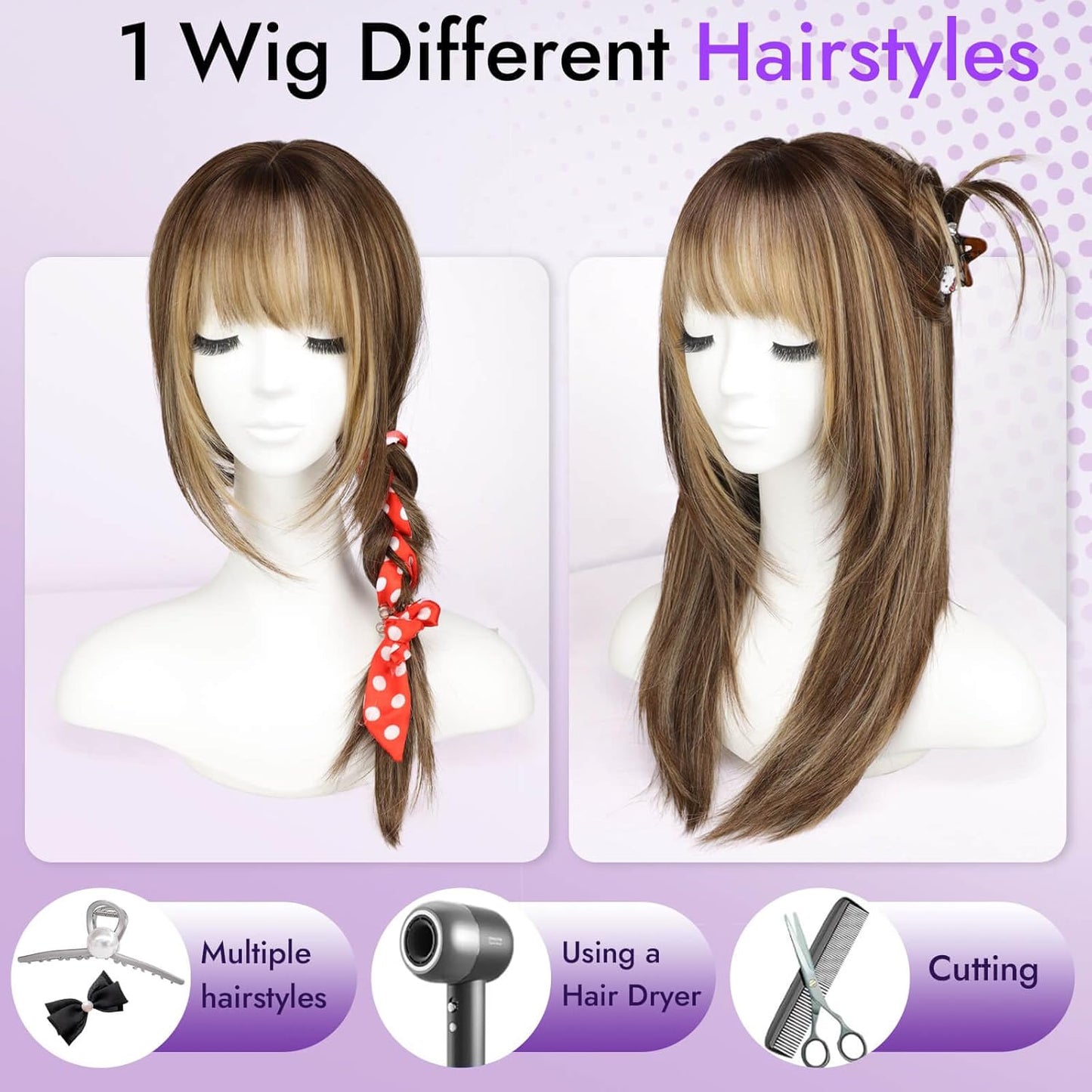 Beginner-Friendly Ash Blonde Wig with Bangs - 4x4 Glueless Synthetic Hair, Medium Length, Face-Framing Layers