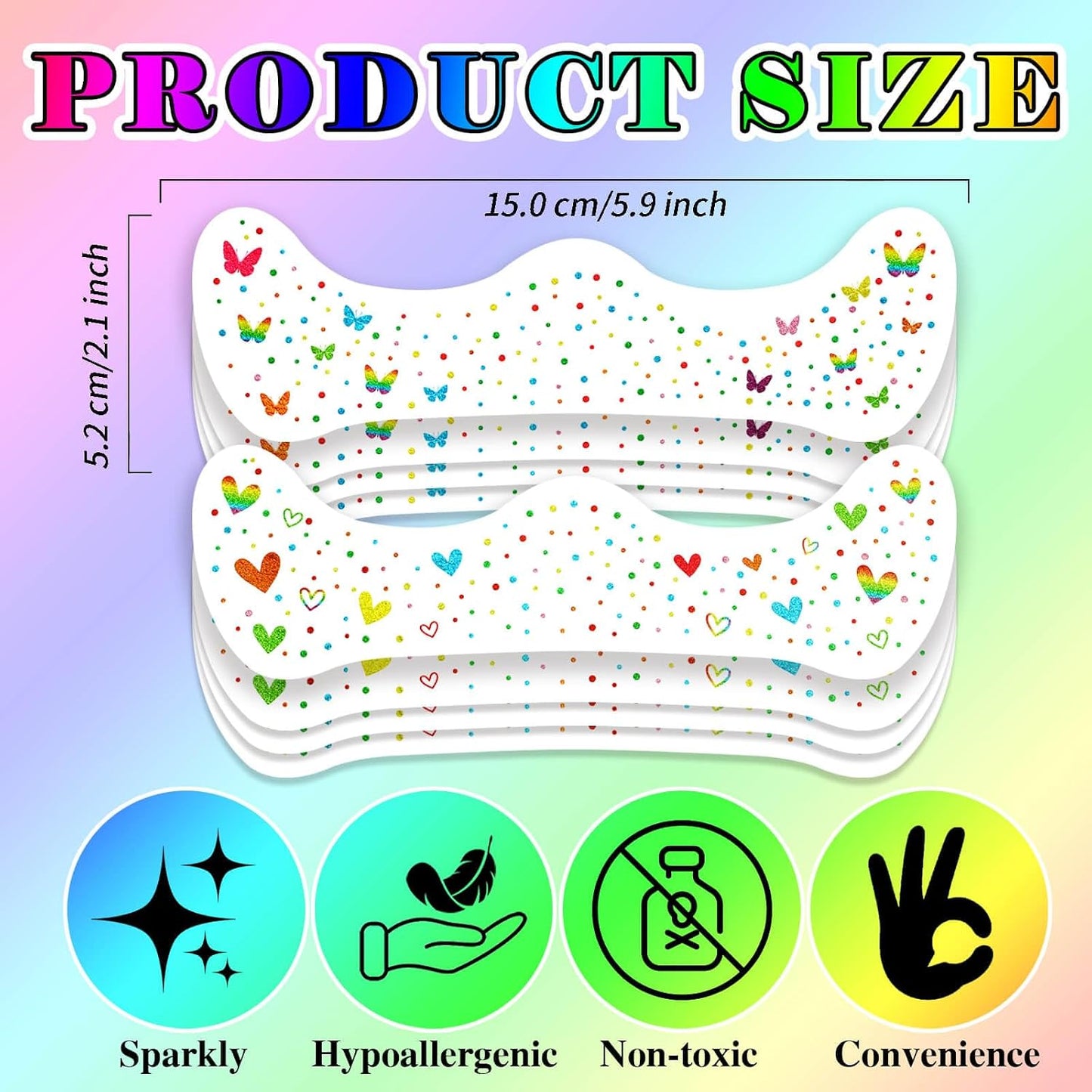 Rainbow Face Glitter Freckles - Waterproof LGBT Pride Makeup Accessories | 8 PCS Butterfly & Heart Temporary Tattoos