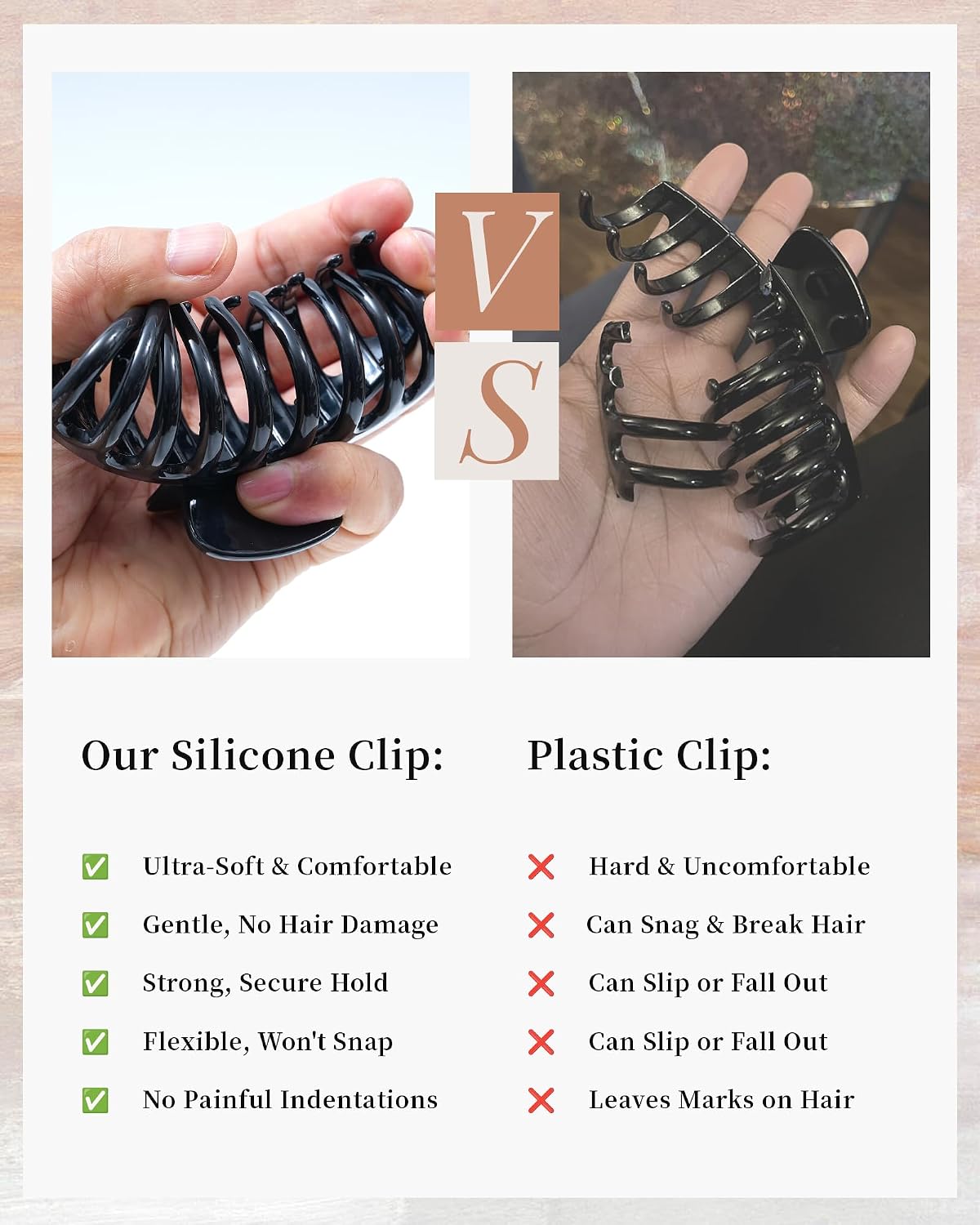 Silicone Hair Claw Clips - 4 Pack Nonslip Flexible Hair Grips for All Hair Types | Black & White