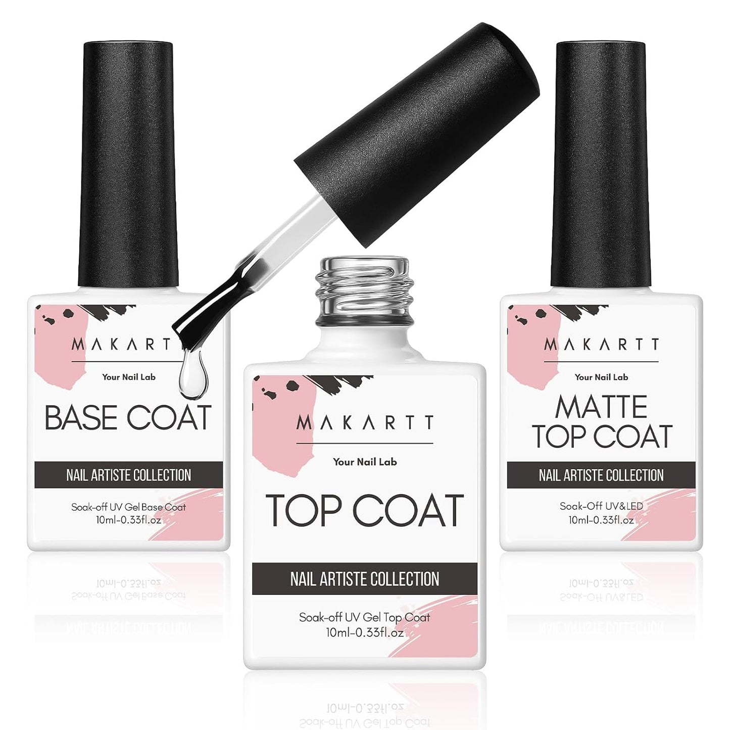 Gel Top Coat and Base Coat Set - No Wipe Shine Finish for Long-Lasting Gel Nails | 10ML, Salon Quality