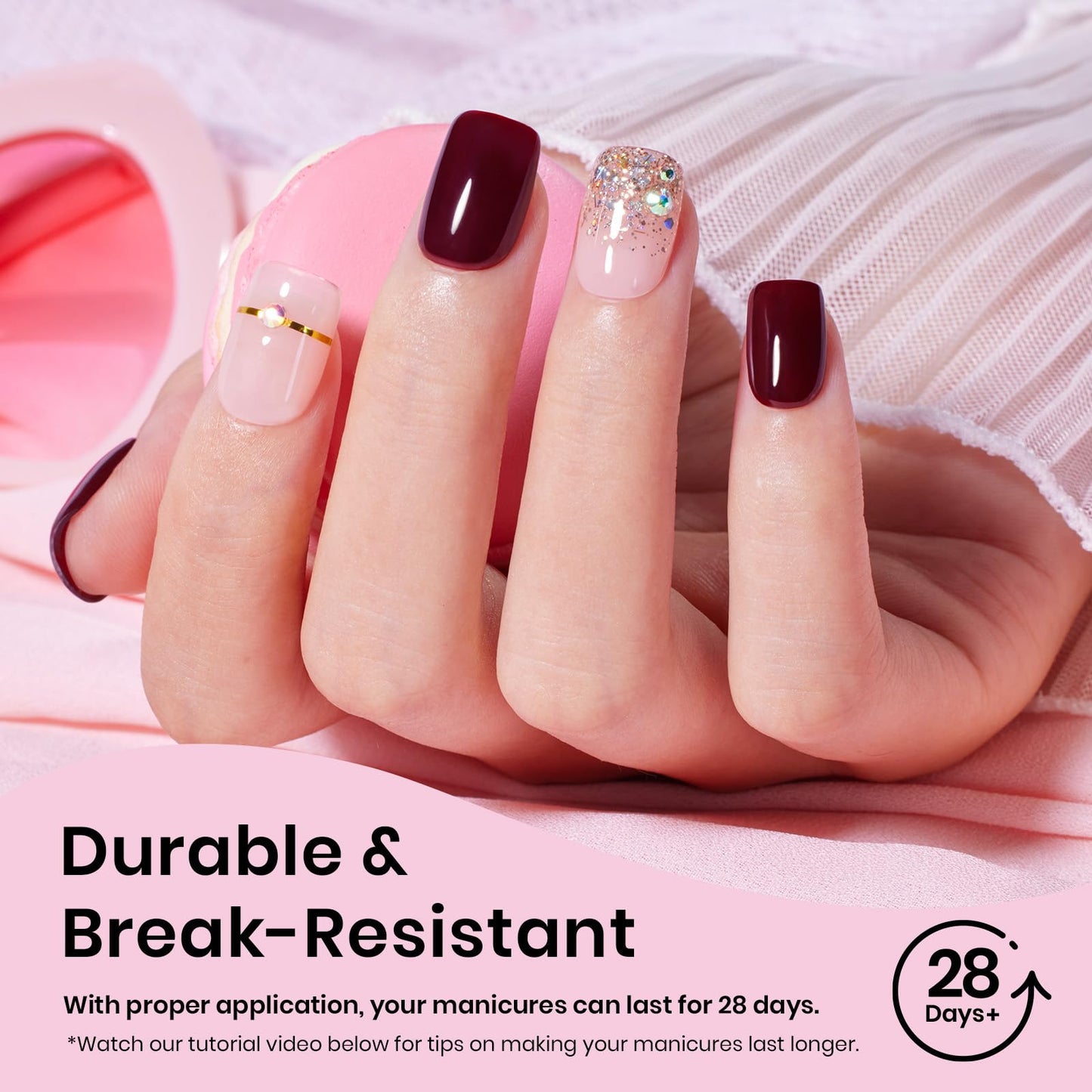 Beetles Gel Nail Tips Etch-X- Square Extra Short, 384pcs 12 Sizes, Pre-Etched Half Matte Full Cover Soft Gel Nail Tips, Press on False Nail Extension Acrylic Fake Nails, Easy DIY Salon Art