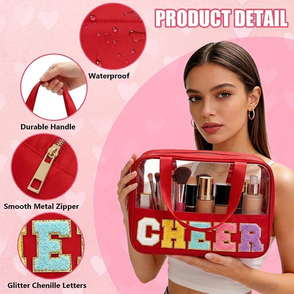 Cheer Makeup Bag - Waterproof Nylon Cosmetic Organizer with Handle & Zipper | Perfect Cheerleader Gift for Girls