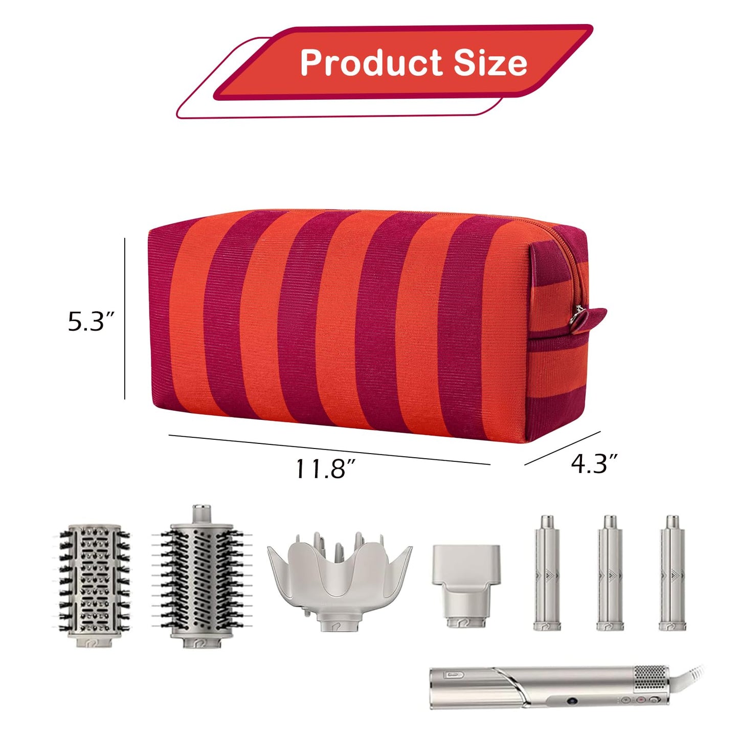 RSRSLEII Striped Hair Tools Travel Bag，Corduroy Hair Dryer Bag, Flat Iron Curling Iron Bag, Aesthetic Foldable Travel Organizer (02Red&Orange)