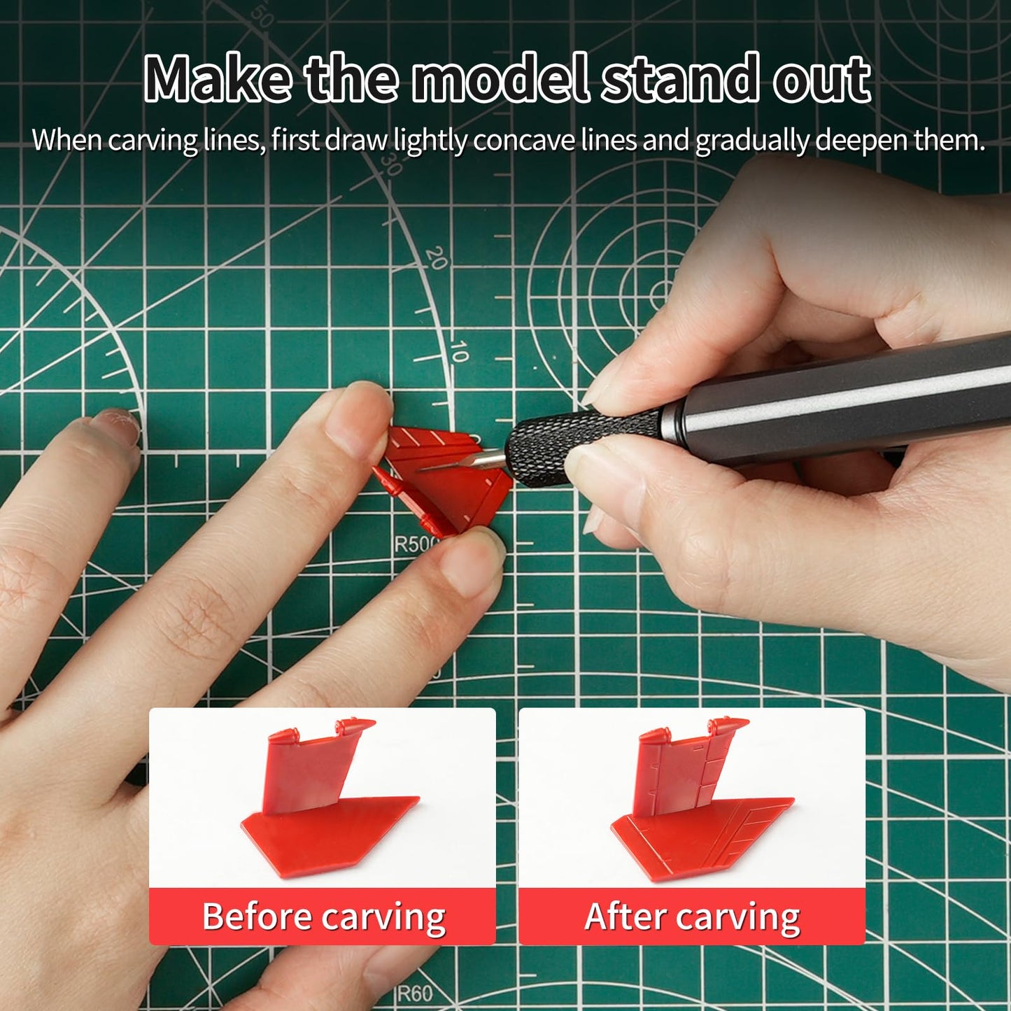 Bucasso Model Scriber, 7-Piece Tungsten Steel Blade Scribing Tool Set 0.075/0.1/0.125/0.15/0.2/0.3/0.5mm, with Wooden Stand for Modeling Hobby, RG Scale Model, Gundam Model Kit, Plastic Models