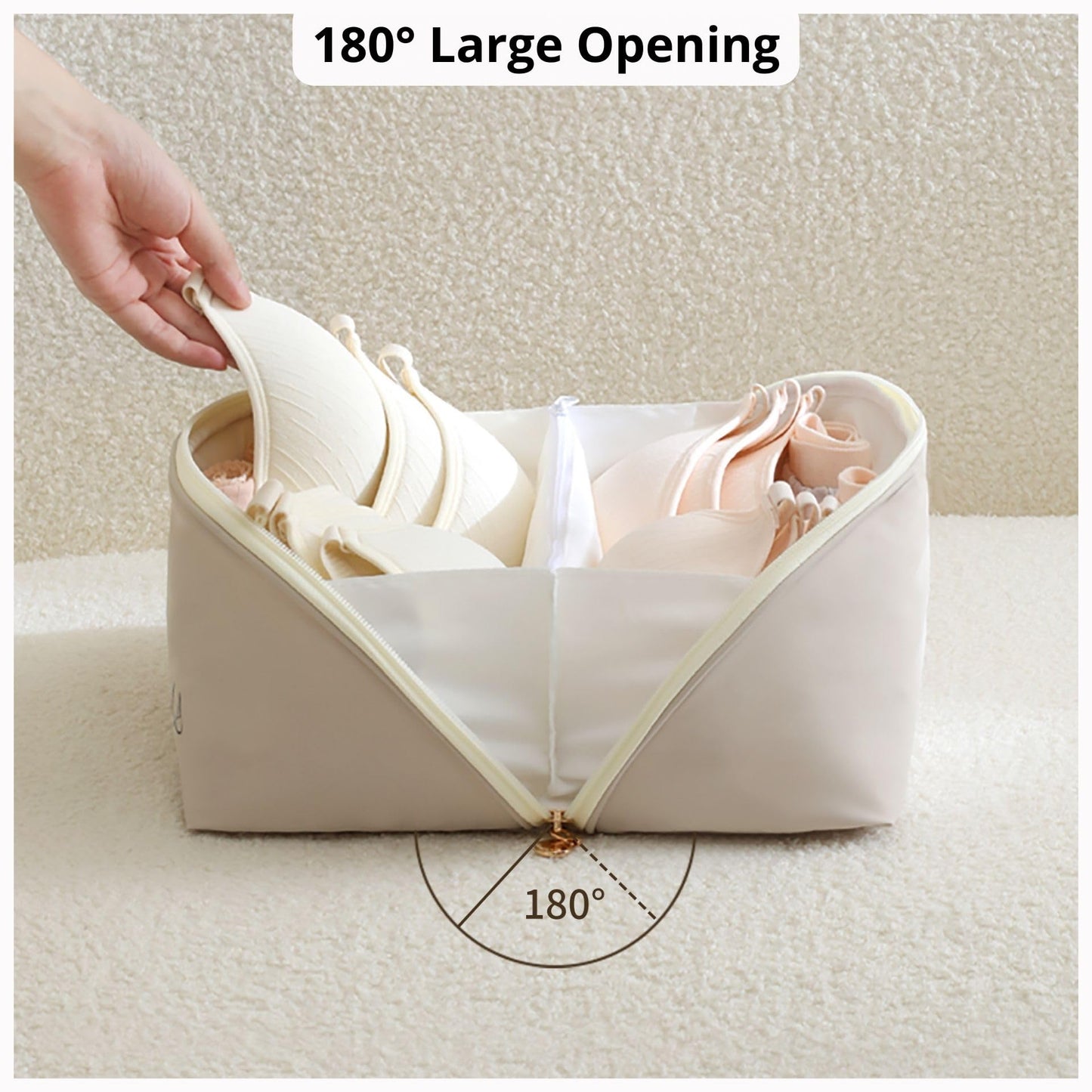 Tianzong Women's Travel Underwear Organizer Bag, Large Capacity Packing Cube for Bras, Panties and Socks (XL Beige)
