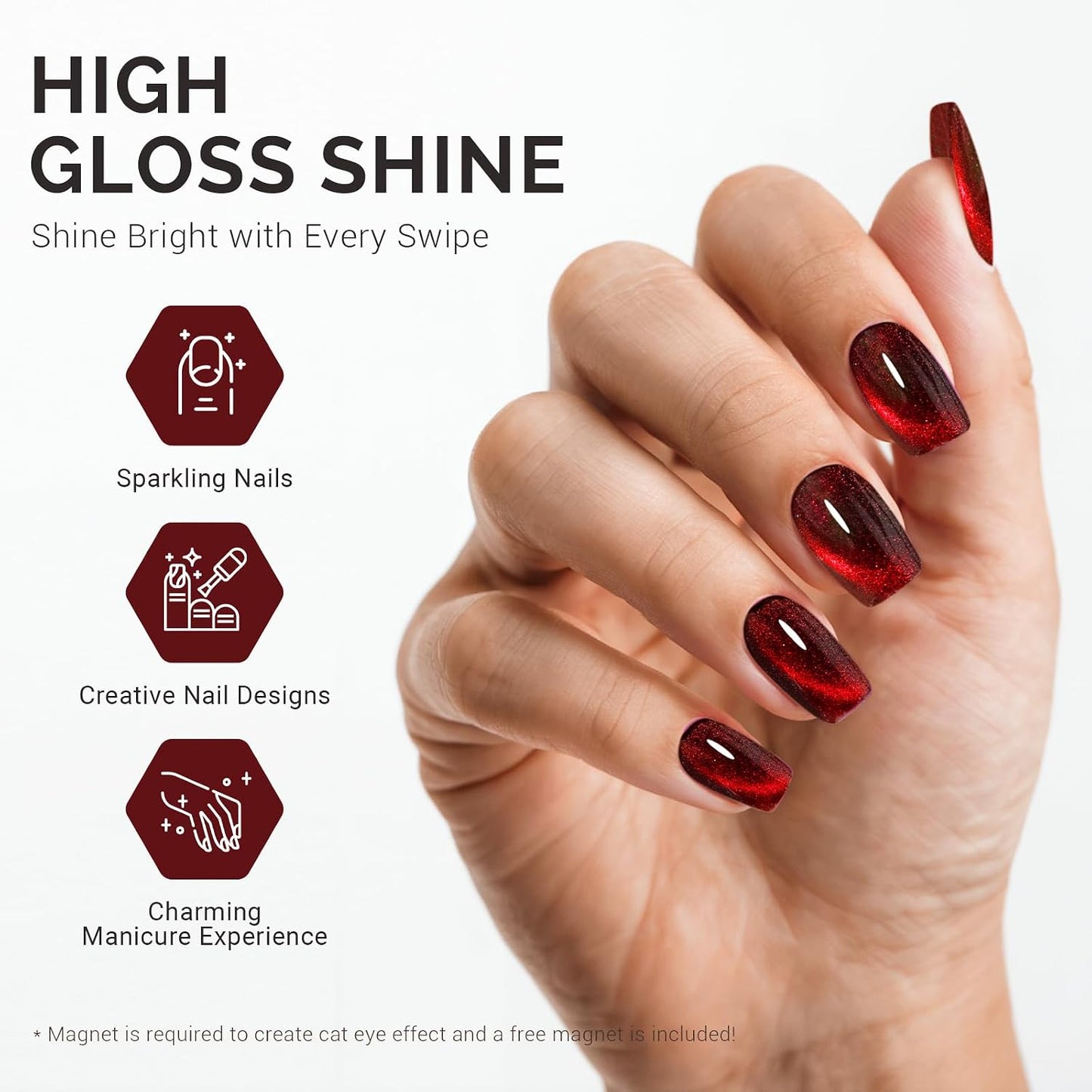 MelodySusie Cat Eye Gel Nail Polish - Burgundy Red Glitter Holographic | 0.5 Fl Oz UV Nail Art