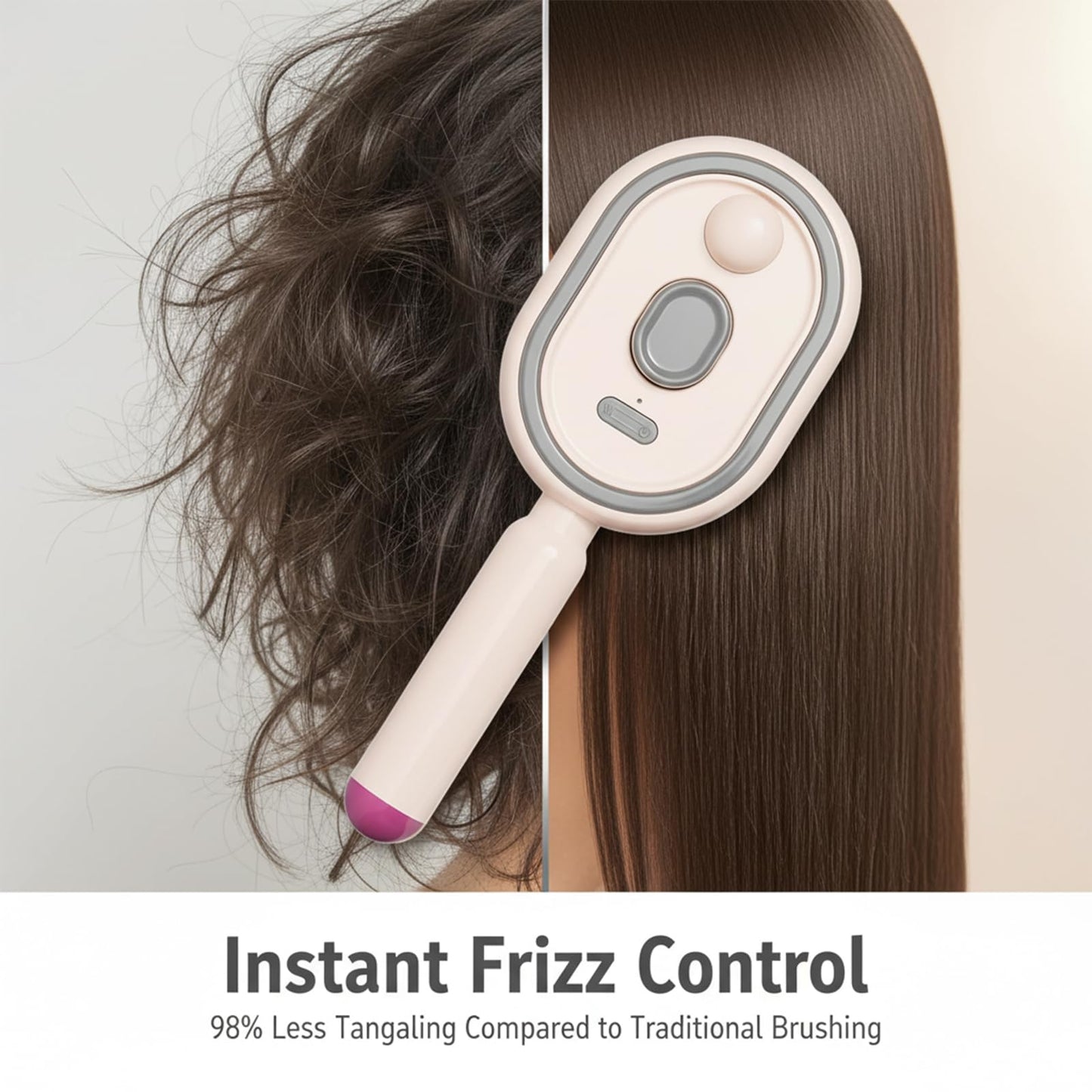 Electric Spray Hair Brush with 10ML Refillable Water Tank, Electric Spray Air Cushion Massage Comb with Red Light Scalp Care, Retractable Detangling Steam Brush for Hair and Frizz Control (Off-white)