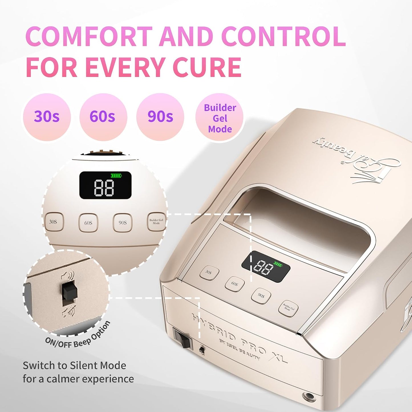 iGel Beauty Hybrid PRO 3.0 XL UV/LED Nail Lamp - Wireless 48W Nail Dryer with Smart Timer & Extra Wide Curing Area | Cordless Design, 9000mAh Battery