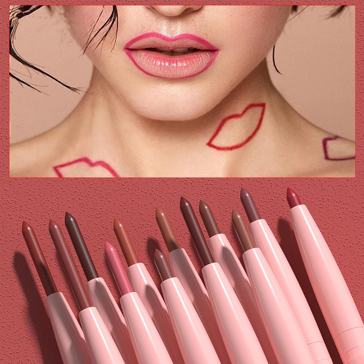 Matte Lip Liner Set - 12 High Pigmented Waterproof Shades | Smooth Ultra Fine Pens for Daily Makeup