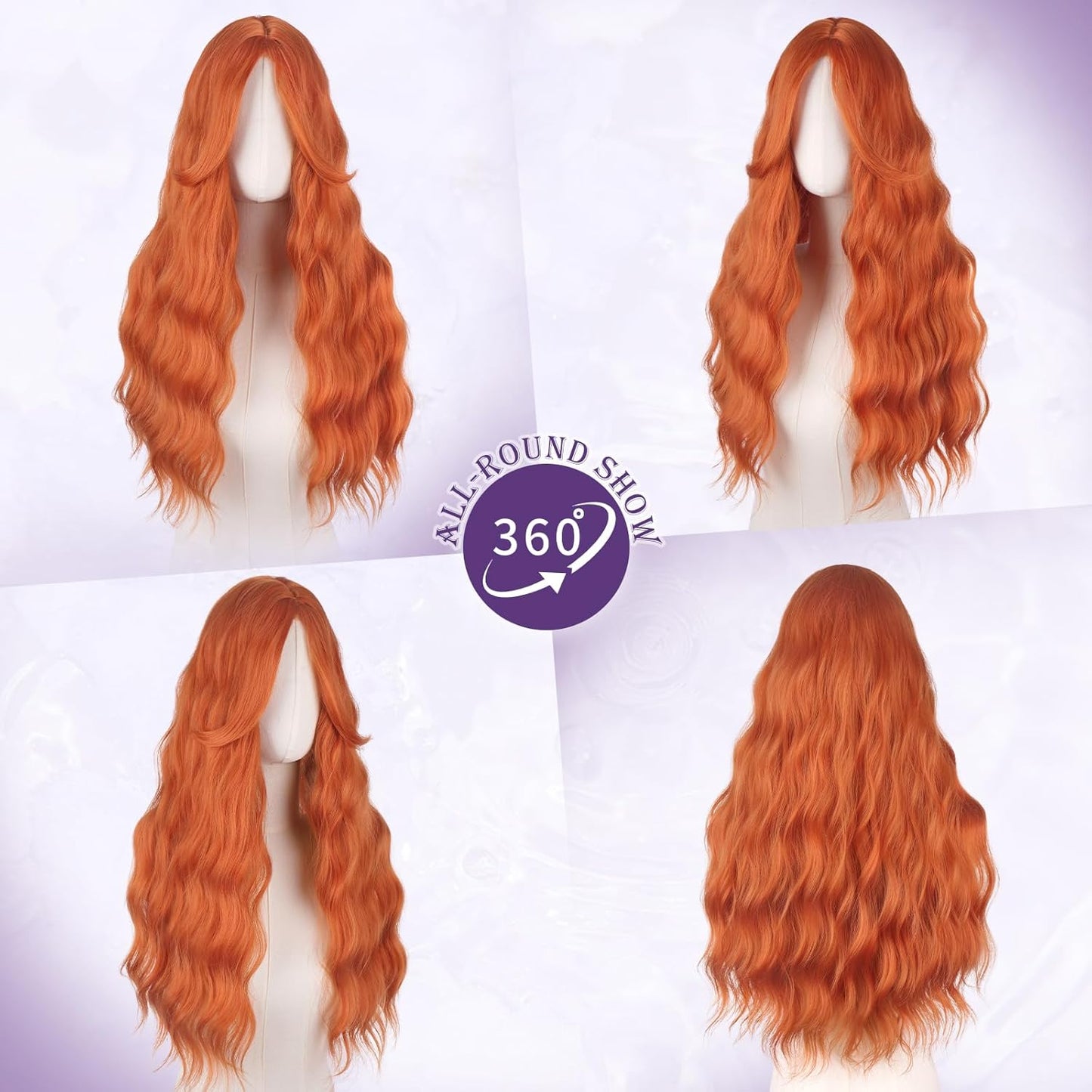 Red Auburn Wigs for Women - Long Wavy Synthetic Hair Wig with Curtain Bangs | 26 Inch Natural Look for Daily Wear & Cosplay