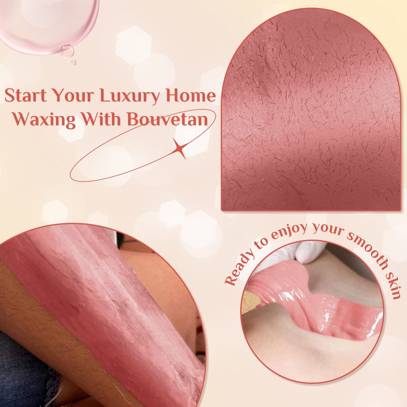 Bouvetan Hard Wax for Hair Removal, 1.1lb/17.6oz, Sensitive Skin wax Beads for Face, Legs, Armpit, Brazilian, Bikini and Full Body at Home, Natural and Gentle Waxing Beads (Rose)