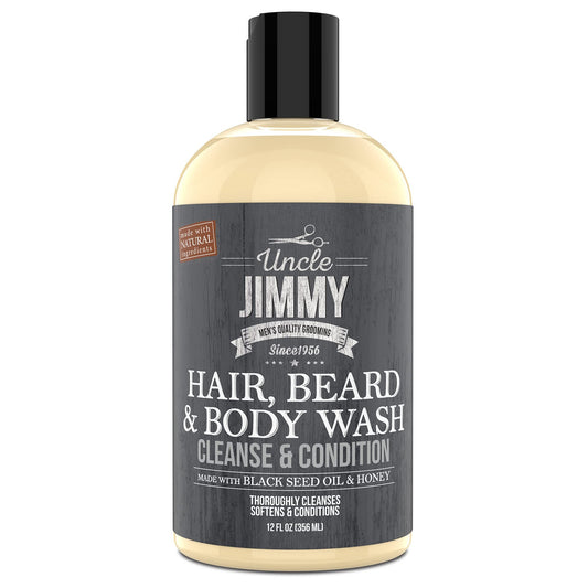 Uncle Jimmy Hair, Beard & Body Men's Wash | Sulfate Free, Paraben Free, with Naturally Derived Clean Ingredients Leaving Skin Soft and Hydrating 12 Fl Oz