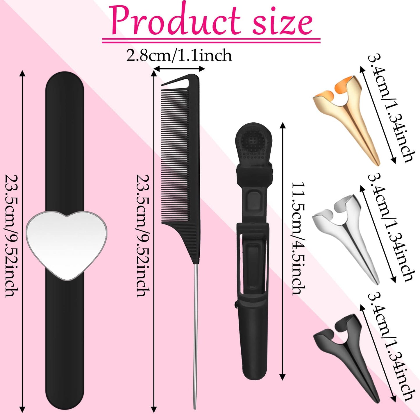 22 Pces Hair Braiding Tools with Magnetic Wrist Sewing Pincushion Pin Wristband Stainless Stitch Braid Finger Ring Tool Pintail Rat Tail Comb Sectioning Alligator Clips Salon Home(Black)