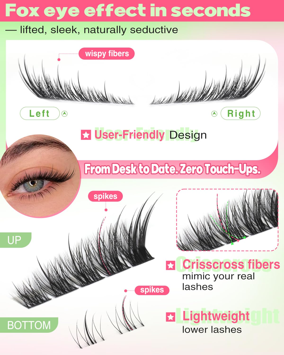 Wispy Lash Clusters - Spiky Eyelash Extensions for Fox Eye Look | 10-18mm Individual Lashes