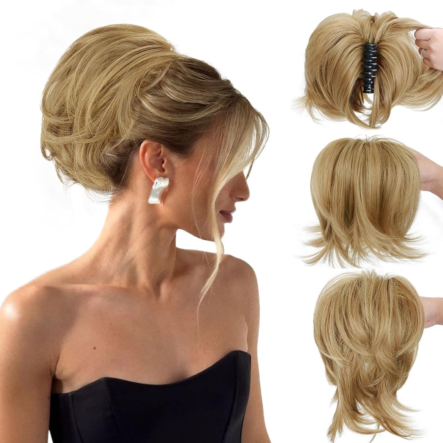 Claw Clip Ponytail Extension - Short Messy Hair Bun for Thin Hair | Straight Synthetic Hair, Easy Updo in Brown