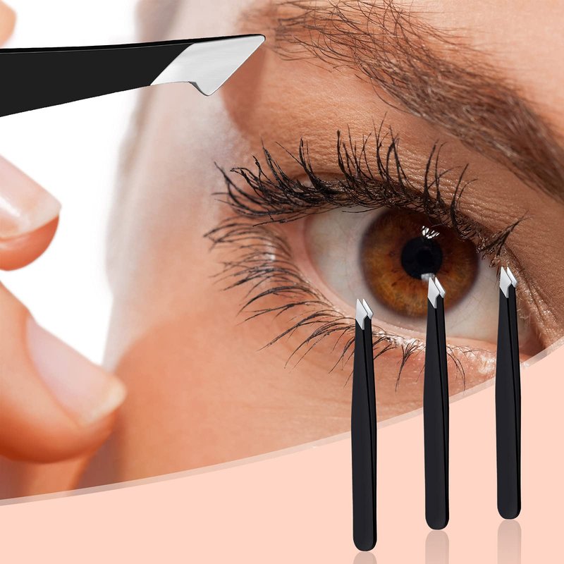 Honoson 3 Pieces Eyebrow Tweezers Stainless Steel Pointed Tip Pointed Hair Removal Tweezers Precision Splinter Plucking and Ingrown Hair Removal(Black)