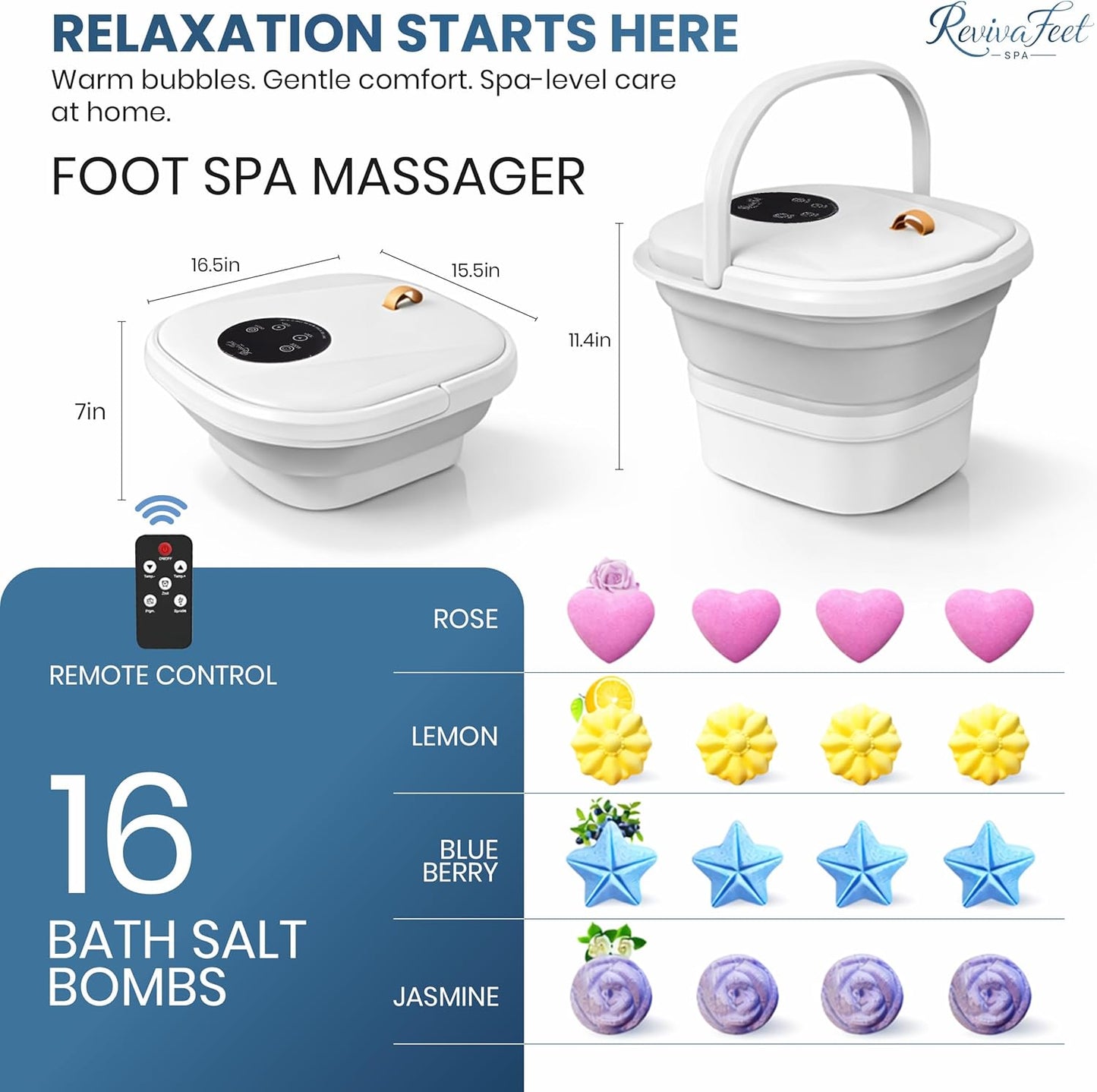 Collapsible Electric Foot Spa - Heated Massage Bath with Bubbles & Temperature Control | 16 Shiatsu Massage Balls, Remote Control