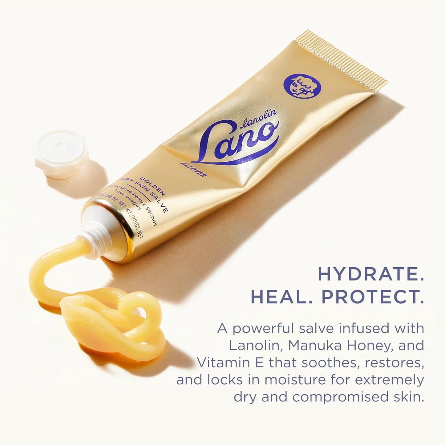 Lanolips Golden Dry Skin Salve - Healing Ointment with Vitamin E & Manuka Honey | 25g Moisturizer for Dry Skin
