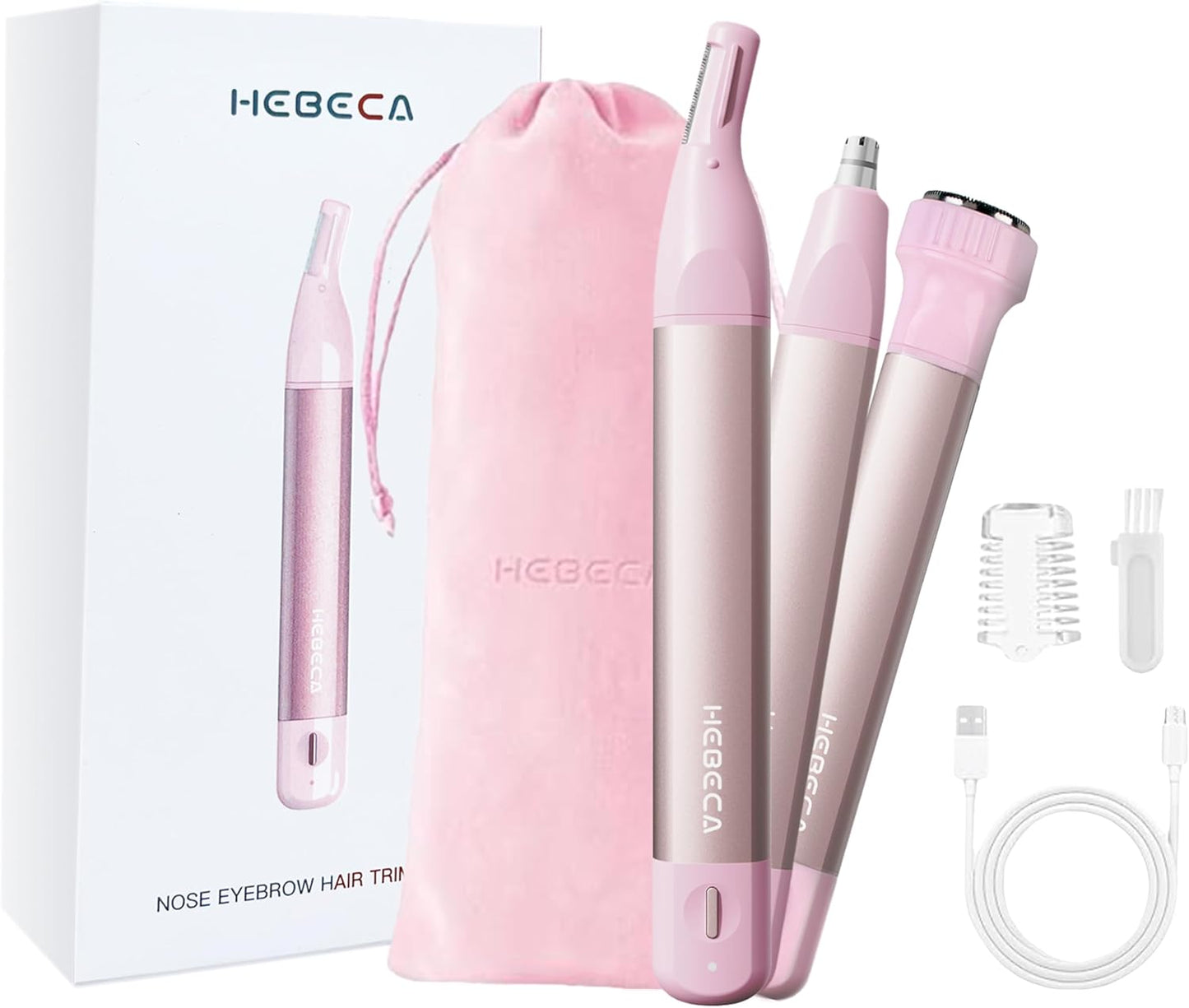 Nose Hair Trimmer for Women - 3-in-1 Facial Hair Removal | Rechargeable, Waterproof, Portable - Pink