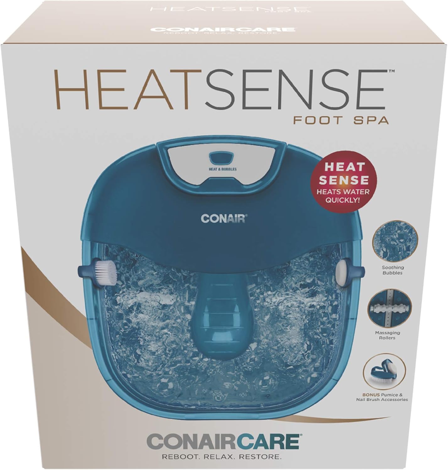 Conair Pedicure Foot Spa Bath - 104°F Heat, Massaging Rollers & Soothing Bubbles | Pumice Stone & Nail Brush Included