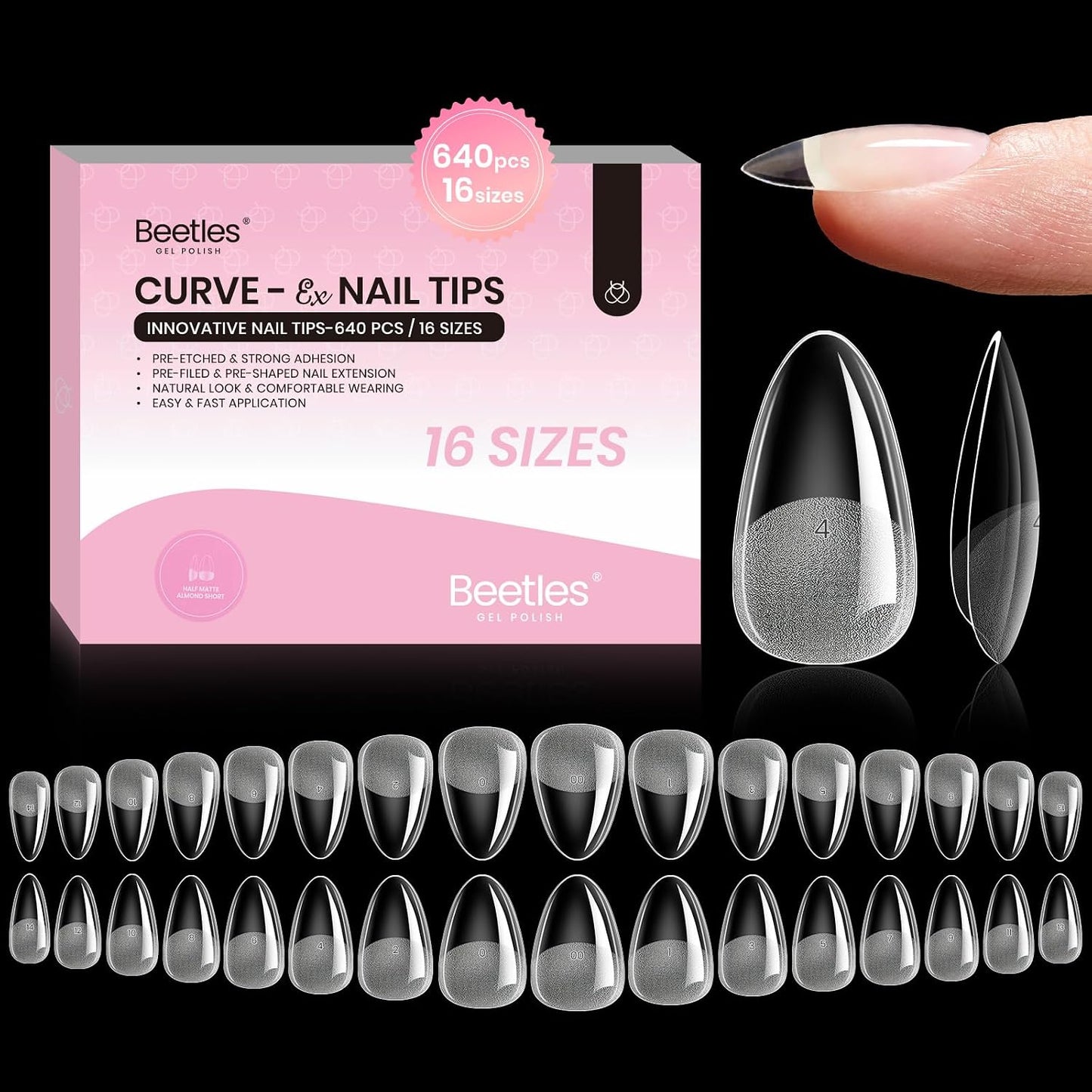 Beetles Gel Nail Kit - Medium Square Half Matte Gel Tips with Dehydrator & Primer | Easy DIY Acrylic Extension Set for Women