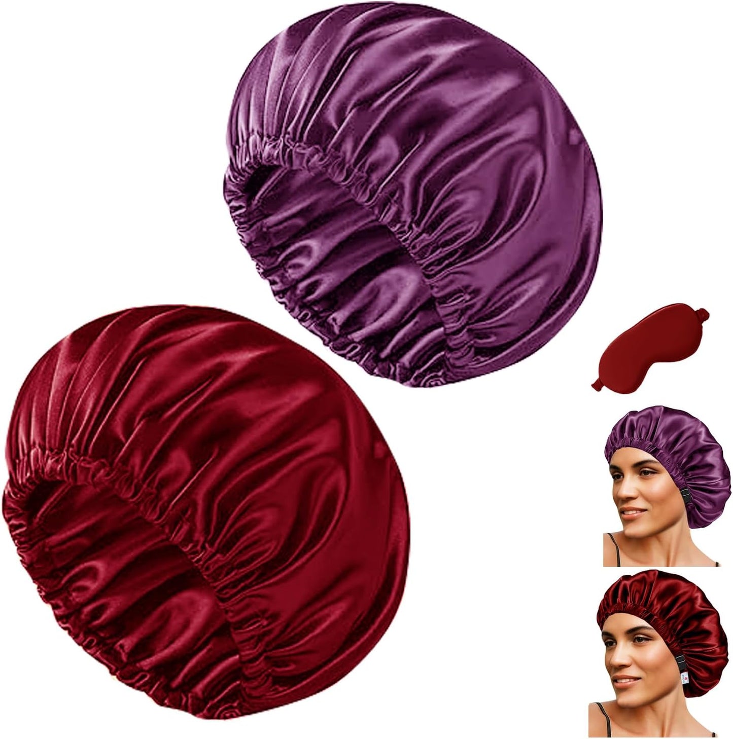 Satin Bonnet Hair Caps for Sleeping - 3 Pcs Silky Night Bonnets for Curly Hair | Women's Sleepwear