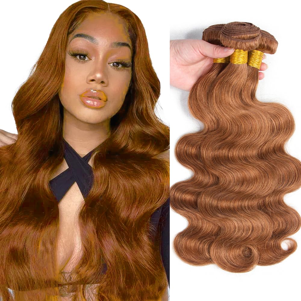 24 24 24 Inch #30 Brown Bundles Human Hair Body Wave Bundles Light Brown Color Body Wave 3 Bundles 50g/Bundle Unprocessed Brazilian Virgin Weave Hair Extensions for Black Women