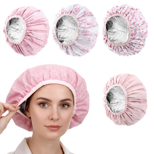 Guduling 4pcs Deep Conditioning Cap, Heat Cap for Deep Conditioning, Pink Heating Caps, Reusable Heated Hair Caps for Hair Treatment, Shower for Home Salon