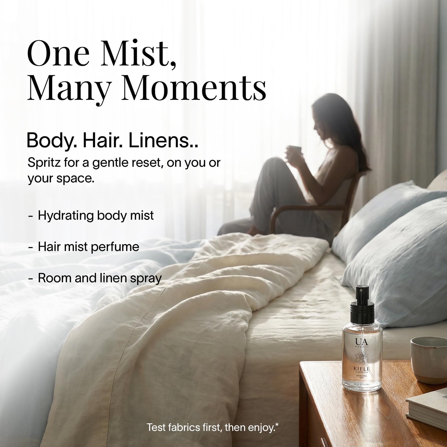 Kiele Gardenia Body and Hair Mist from Hawaii, Hair Perfume for a Light, Hydrating Refresh, Body Mist for Women and Men, Alcohol-Free, With Moisturizing Hyaluronic Acid & Glycerin, 3.4 oz